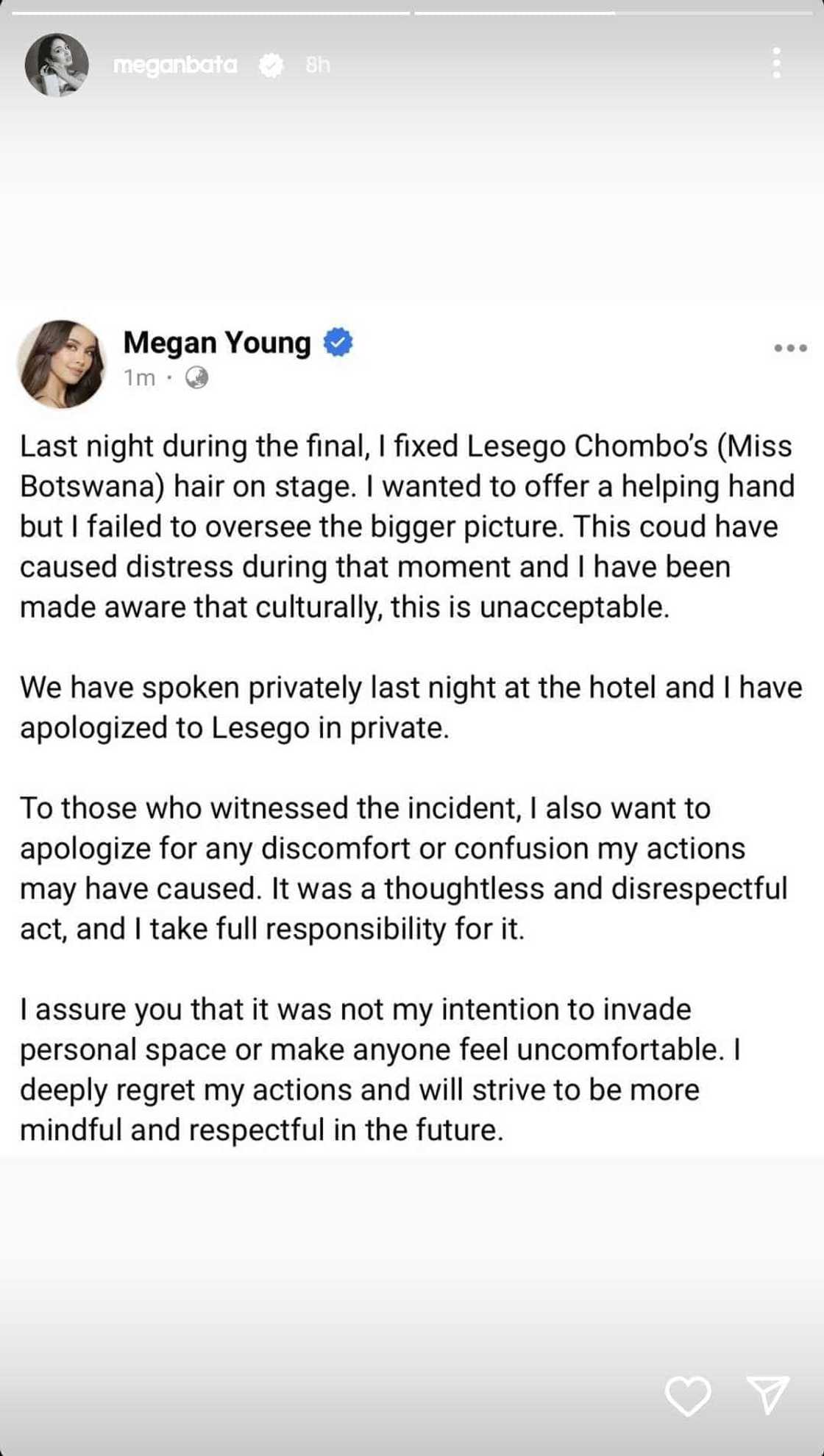 Megan Young, humingi ng sorry sa nangyaring insidente sa Miss World 2024 Megan Young, humingi ng sorry sa nangyaring insidente sa Miss World 2024