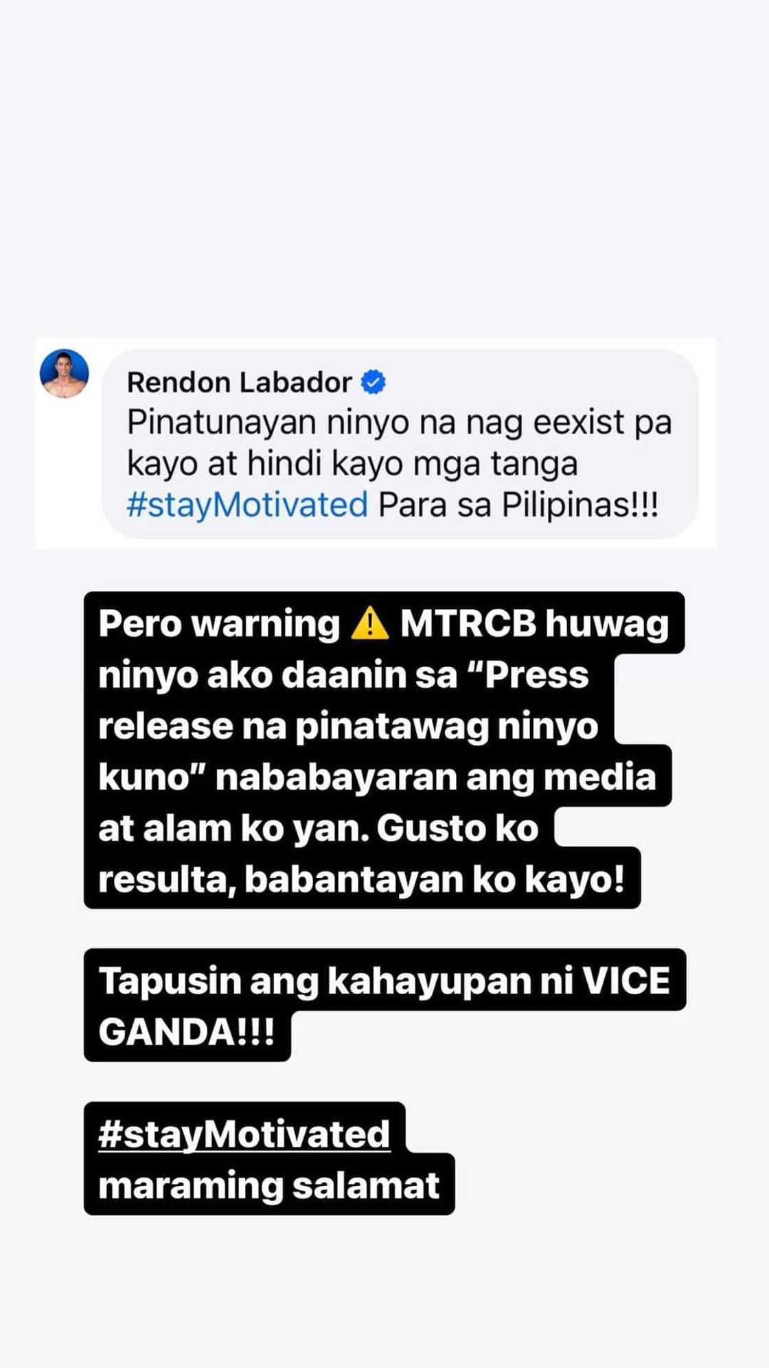 Rendon Labador, nagpasalamat sa MTRCB: "Kakampi ninyo ako sa pagtama ng mga mali"