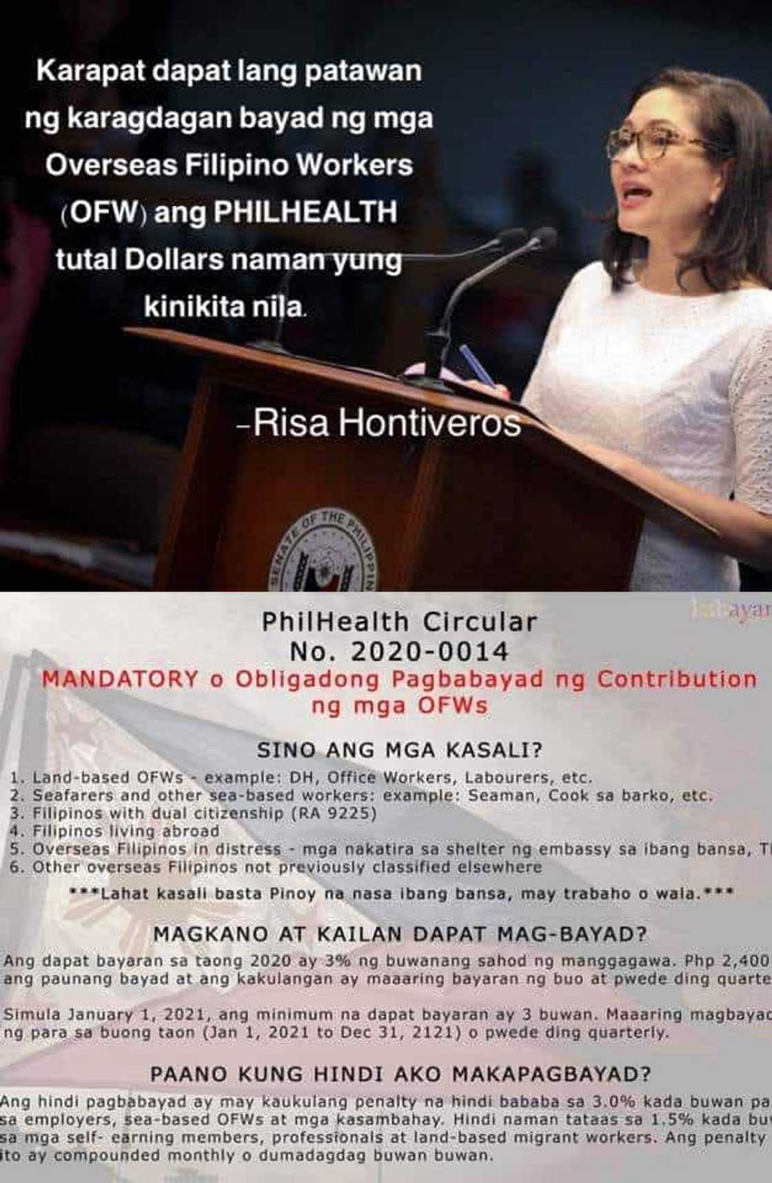 Fact check: No, Sen. Hontiveros did not say that OFWs should pay PhilHealth Premium Fact check: No, Sen. Hontiveros did not say that OFWs should pay PhilHealth Premium