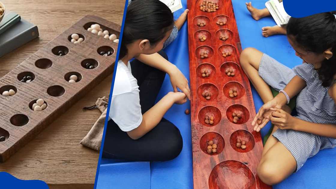 Sunka board and children playing Sunka