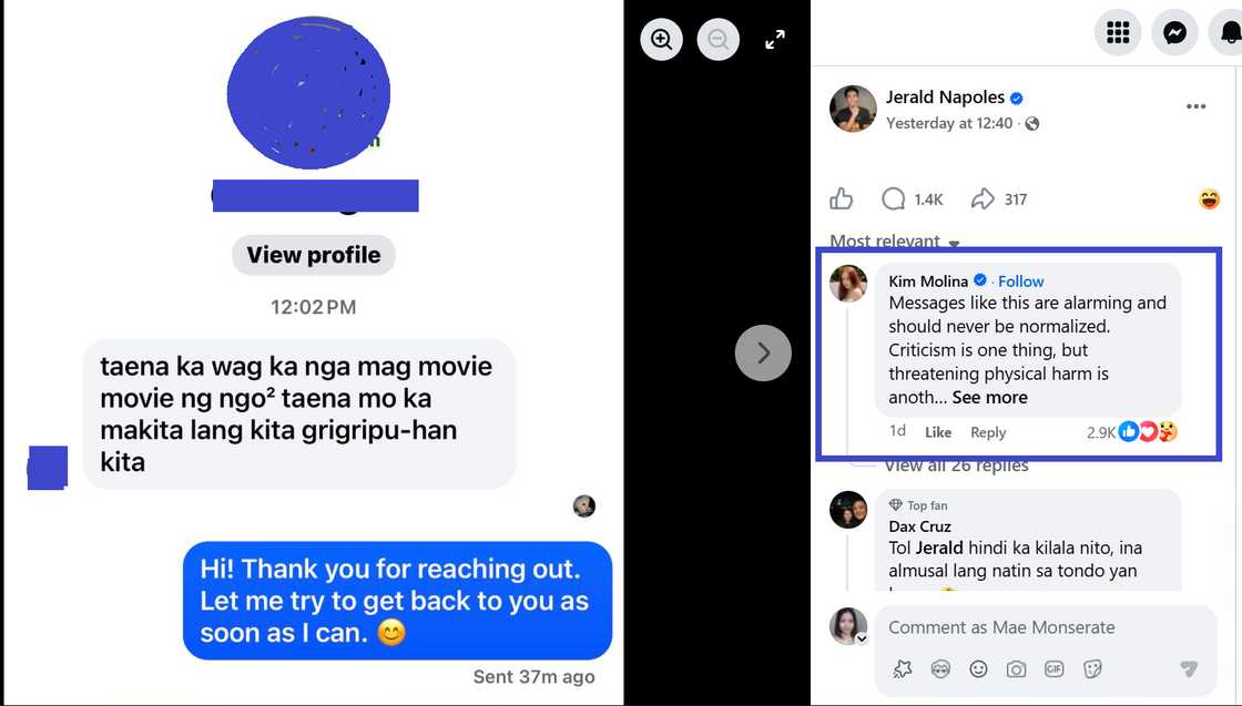 Kim Molina nag-react sa pagbabanta ng netizen kay Jerald Napoles