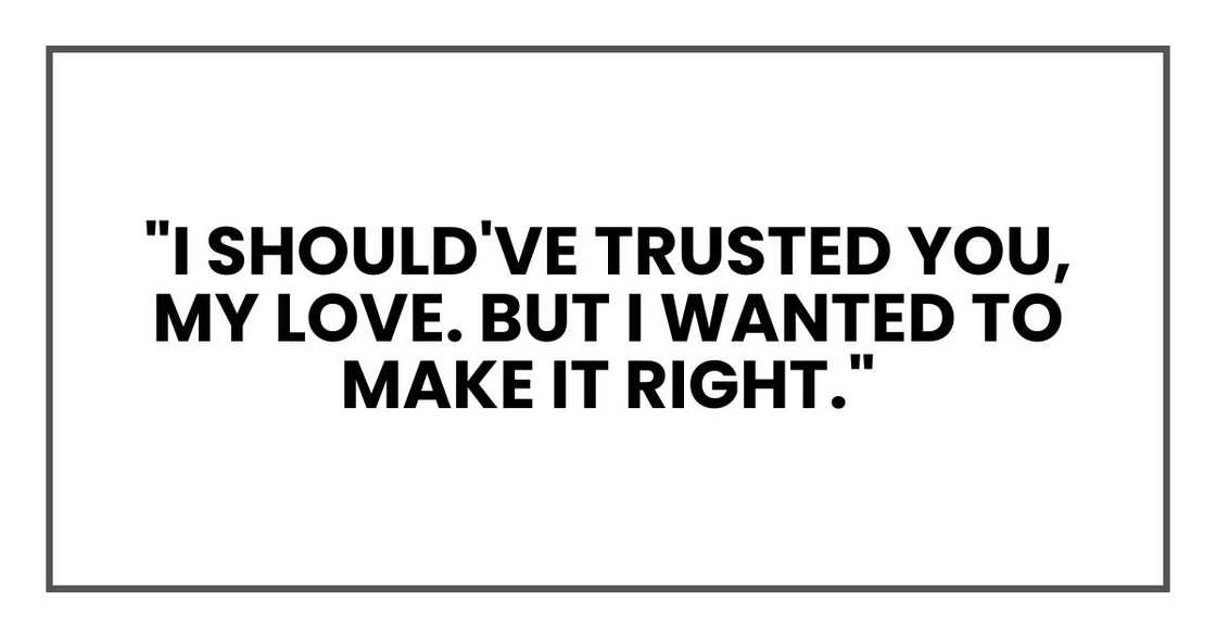 "I should've trusted you, my love. But I wanted to make it right."