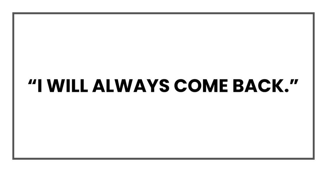 I WILL ALWAYS COME BACK I WILL ALWAYS COME BACK