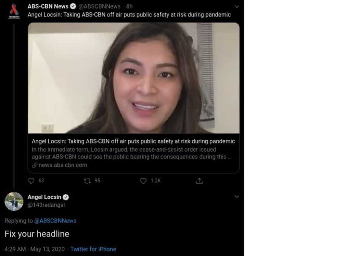 Angel Locsin calls out ABS-CBN News for its headline about her Angel Locsin calls out ABS-CBN News for its headline about her