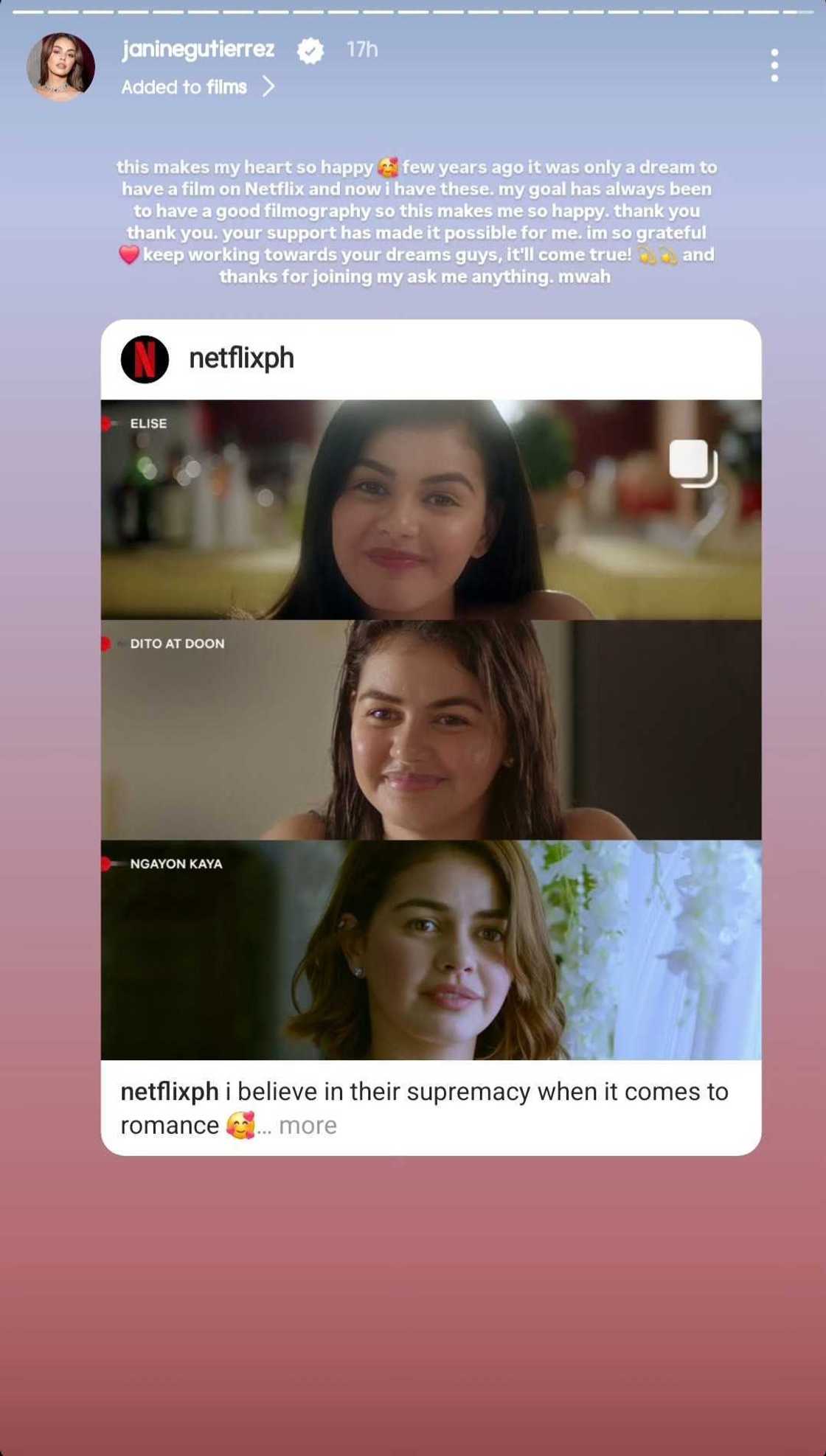 Janine Gutierrez, kinilig sa post ng Netflix PH: "This makes my heart so happy"