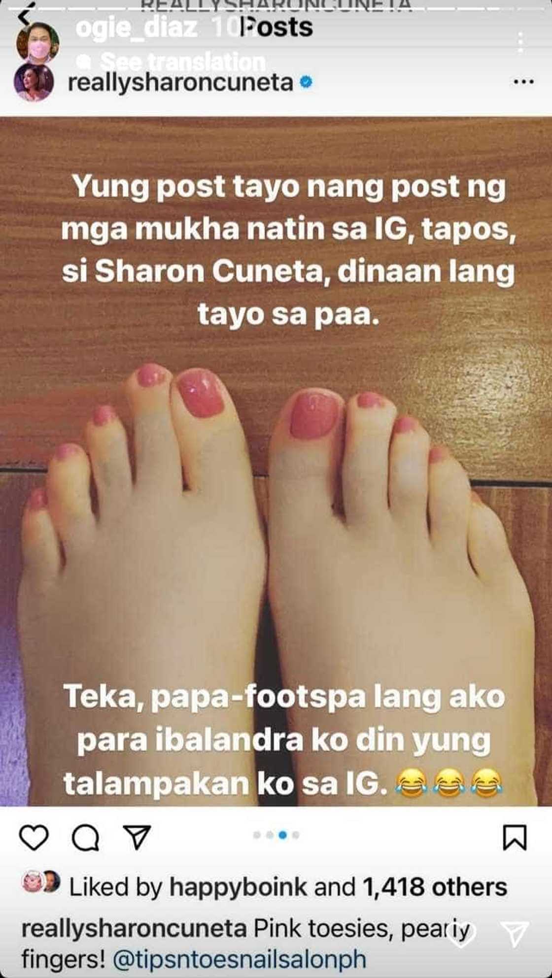Ogie Diaz sa pag-post ni Sharon Cuneta ng pics ng kanyang paa: “Dinaan lang tayo sa paa” Ogie Diaz sa pag-post ni Sharon Cuneta ng pics ng kanyang paa: “Dinaan lang tayo sa paa”