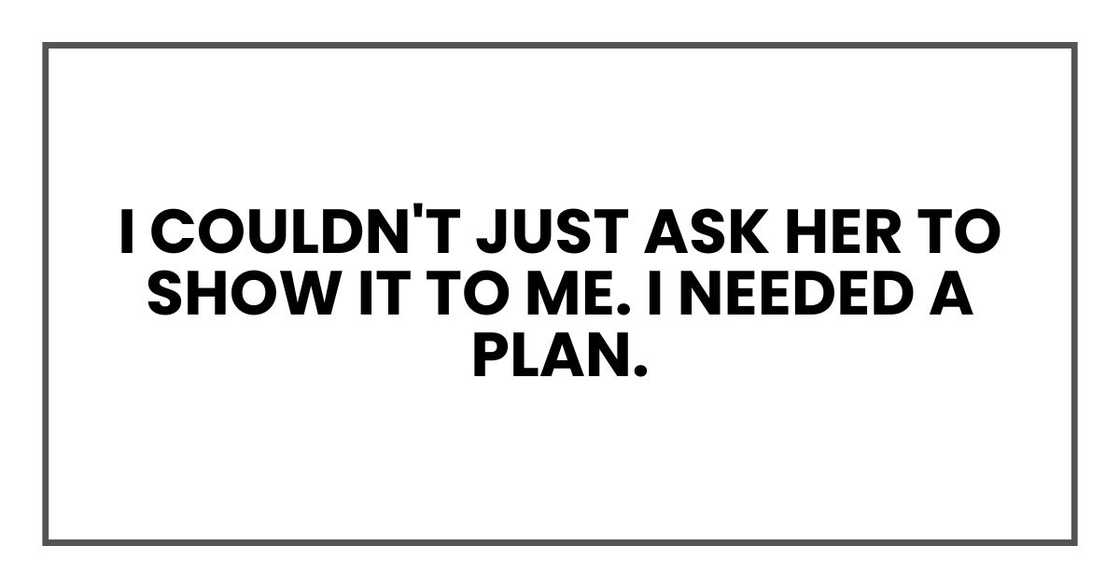I couldn't just ask her to show it to me. I needed a plan.