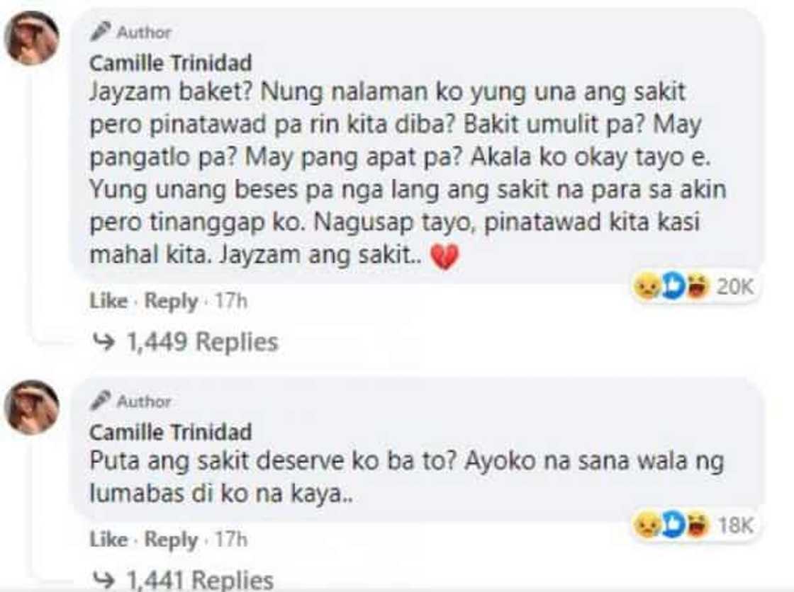 Camille Trinidad, deretsahan nang tinanong ang nobyo, "Jayzam, baket? May pang-apat pa?" Camille Trinidad, deretsahan nang tinanong ang nobyo, "Jayzam, baket? May pang-apat pa?"