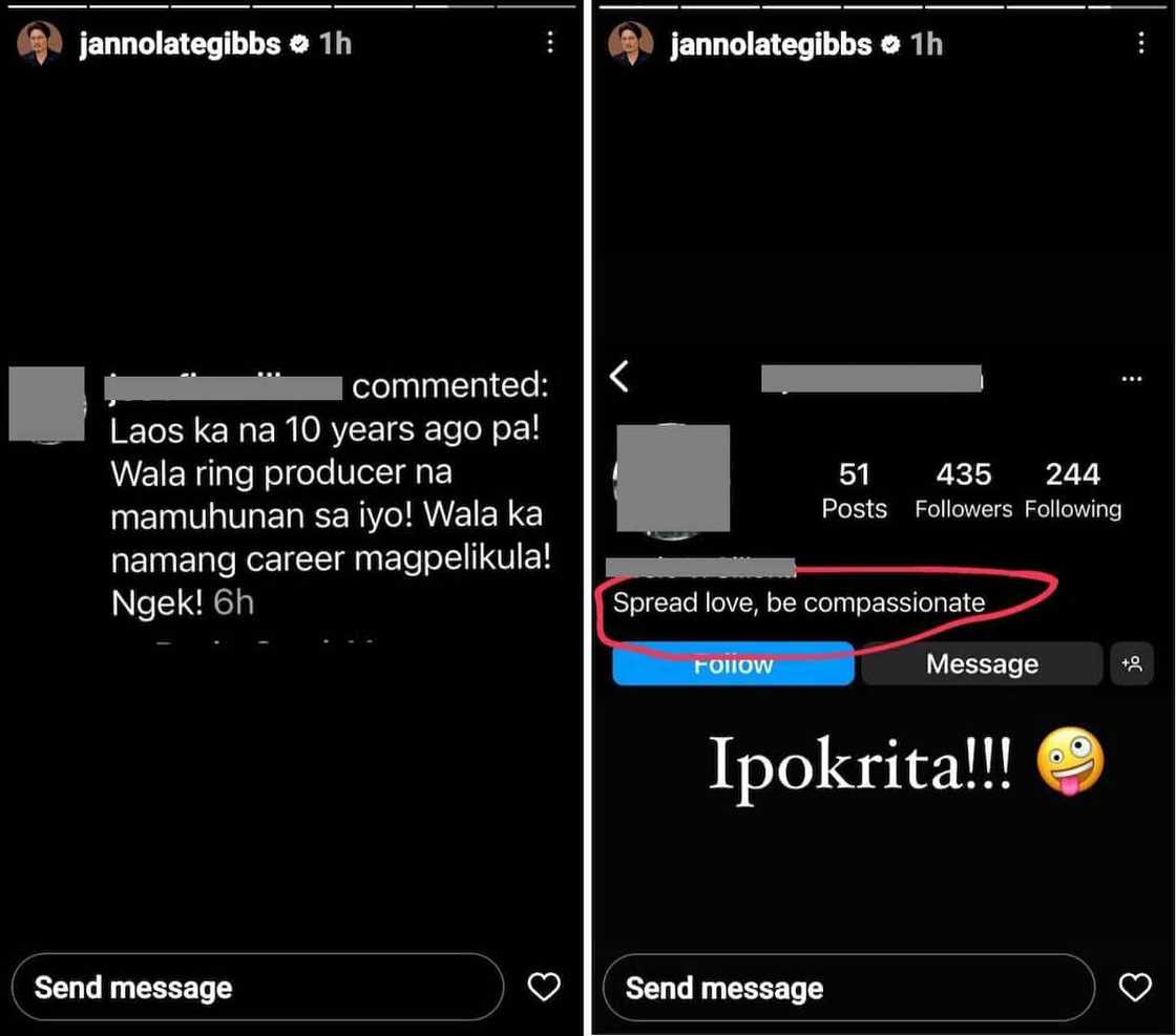 Janno Gibbs sa nang-bash sa kanya pero may “spread love” sa IG bio: “Ipokrita!”