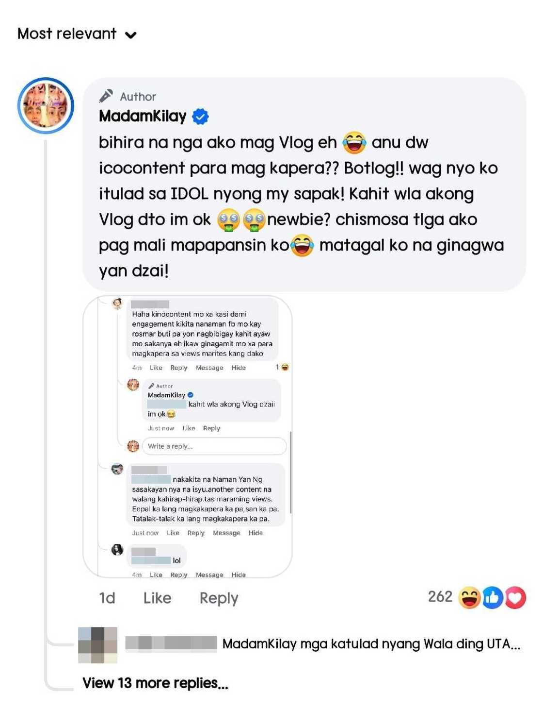 Madam Kilay, bumanat online: "Wag niyo kong itulad sa IDOL niyong may sapak"