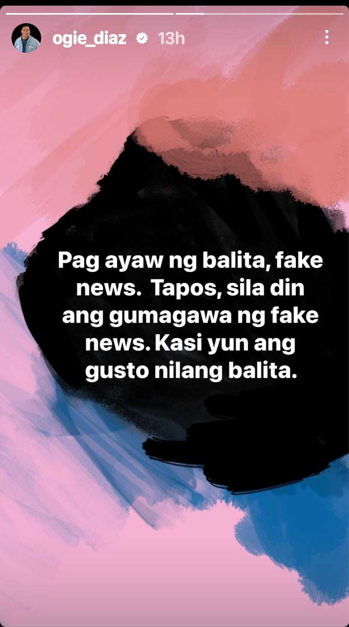 Ogie Diaz, may prangkang post ukol sa mga gumagawa fake news