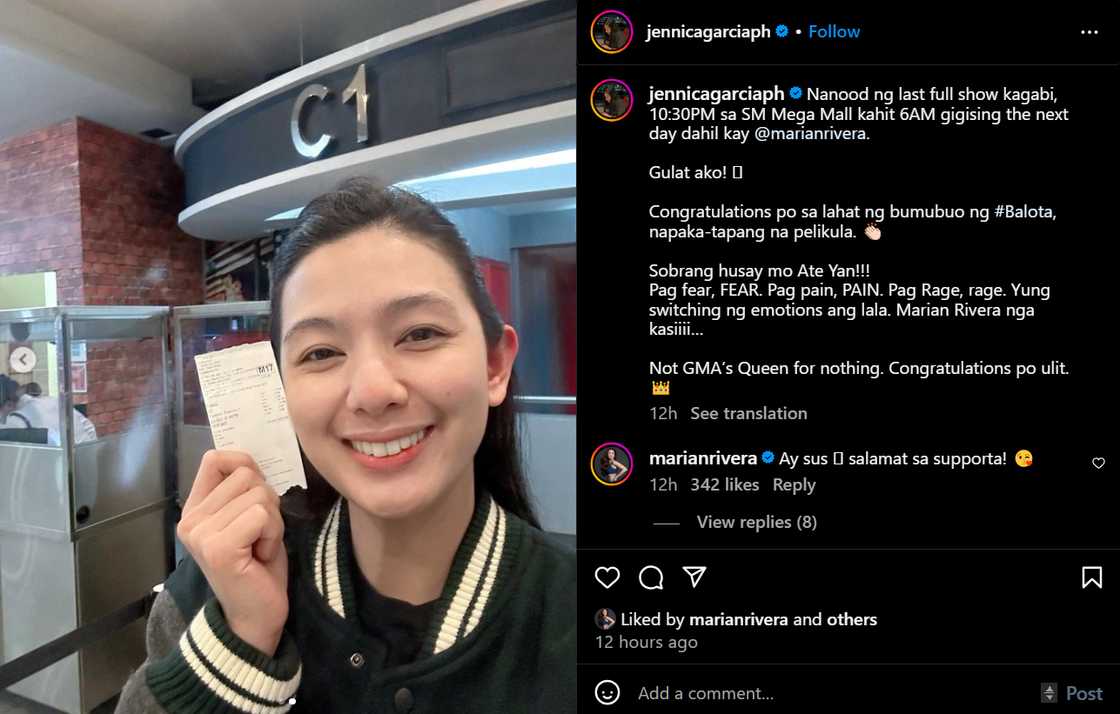 Marian Rivera, nag-react sa ipinost ni Jennica Garcia ukol sa kanyang pelikula Marian Rivera, nag-react sa ipinost ni Jennica Garcia ukol sa kanyang pelikula
