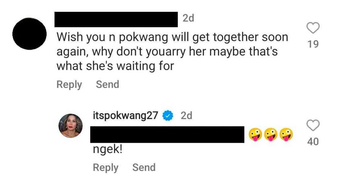 Pokwang, sinagot ang netizen na nagsabing baka naghihintay siya ng proposal ni Lee: “Ngek” Pokwang, sinagot ang netizen na nagsabing baka naghihintay siya ng proposal ni Lee: “Ngek”
