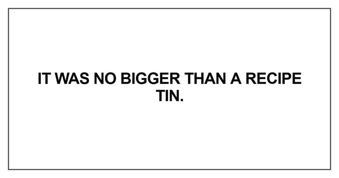 It was no bigger than a recipe tin It was no bigger than a recipe tin