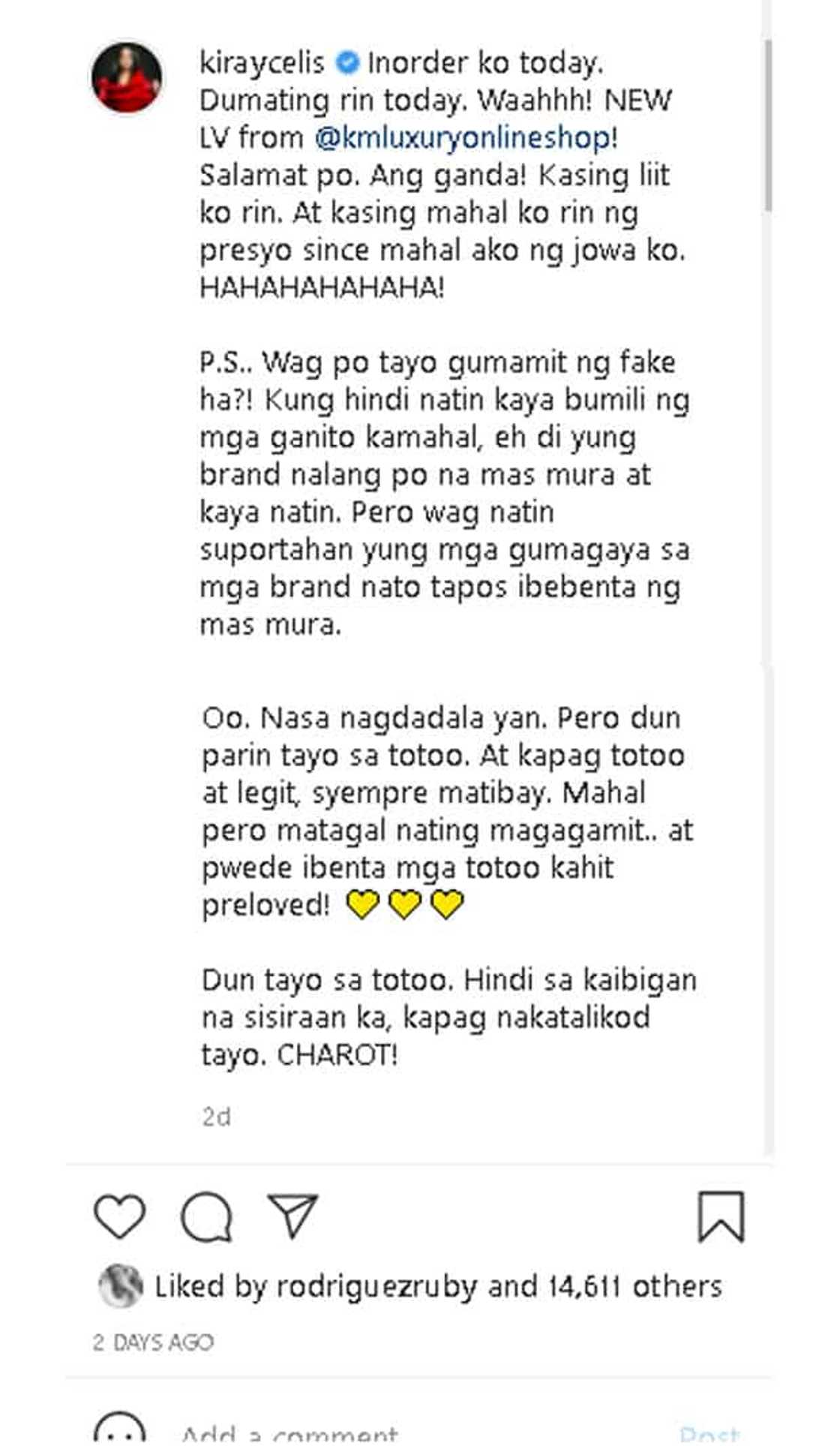Kiray Celis, proud sa nabiling Louis Vuitton; ni-remind ang madla 'wag tumangkilik ng fake Kiray Celis, proud sa nabiling Louis Vuitton; ni-remind ang madla 'wag tumangkilik ng fake