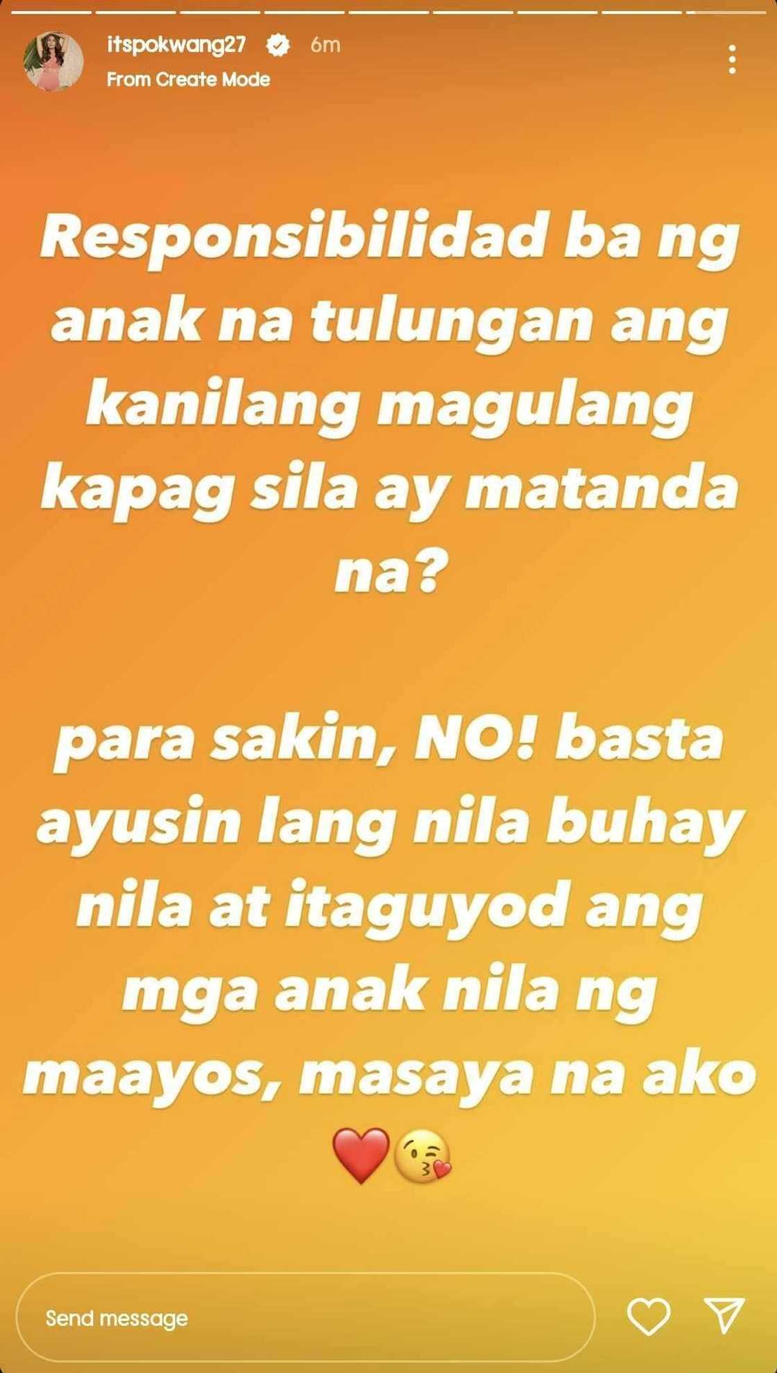 Pokwang sa tanong kung may obligasyon ba ang anak sa magulang: "Para sakin, no"