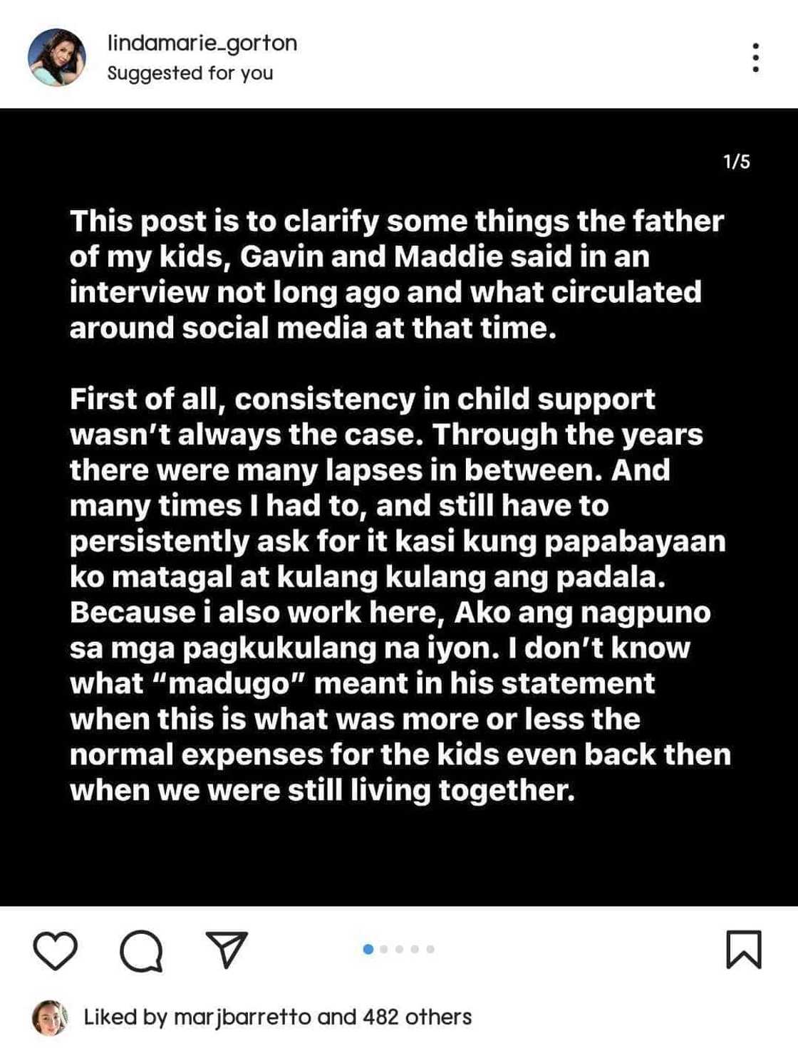 Marjorie Barretto likes Linda Gorton's viral post about Dennis Padilla Marjorie Barretto likes Linda Gorton's viral post about Dennis Padilla