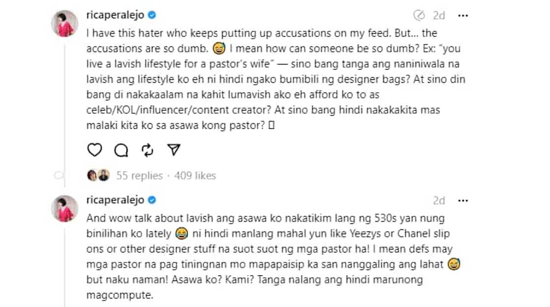 Rica Peralejo, inakusahang namumuhay nang marangya: "Ni hindi nga ko bumibili ng designer bags" Rica Peralejo, inakusahang namumuhay nang marangya: "Ni hindi nga ko bumibili ng designer bags"