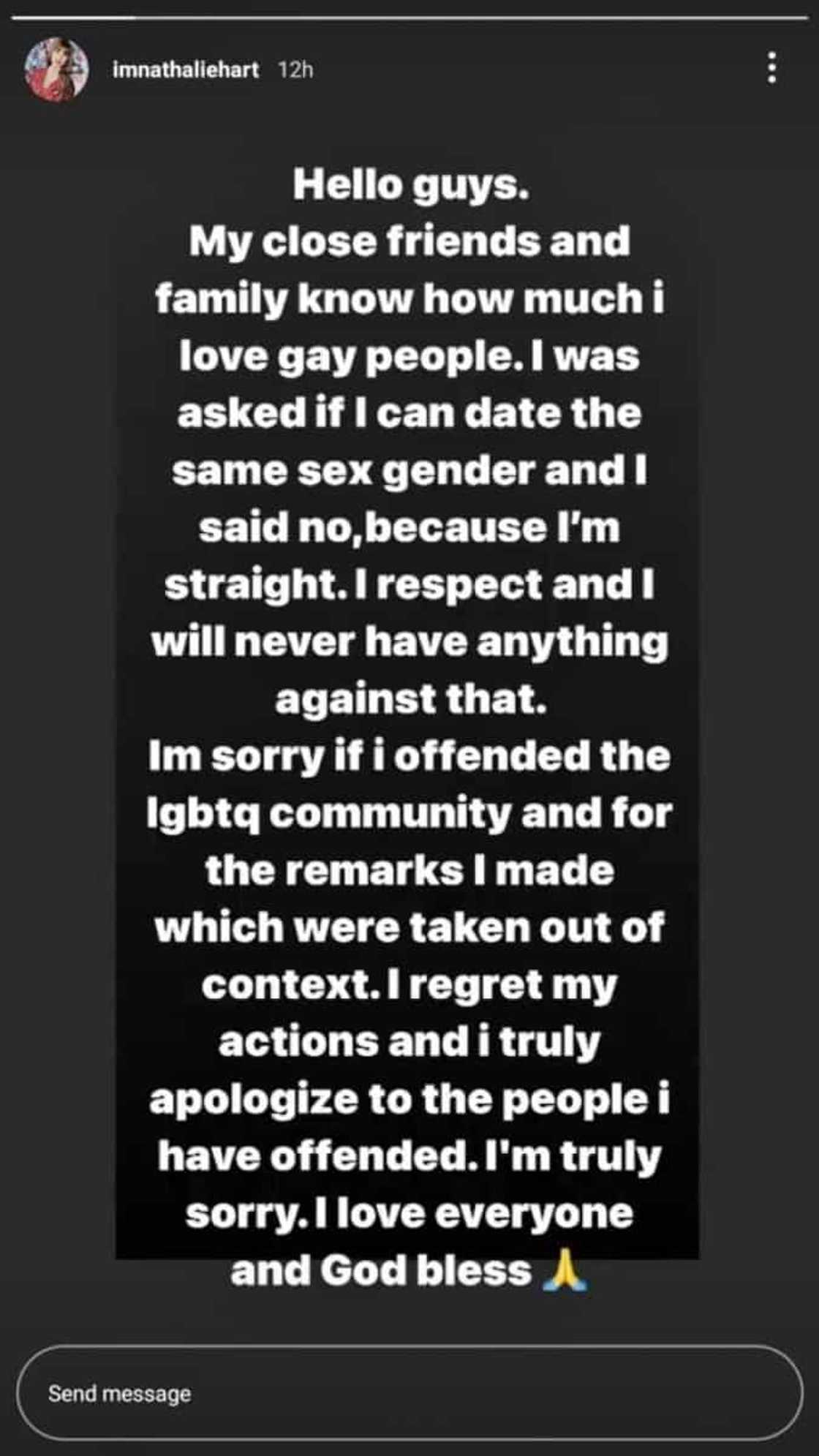 Nathalie Hart, nag-public apology matapos ma-offend ang LGTBQ community Nathalie Hart, nag-public apology matapos ma-offend ang LGTBQ community
