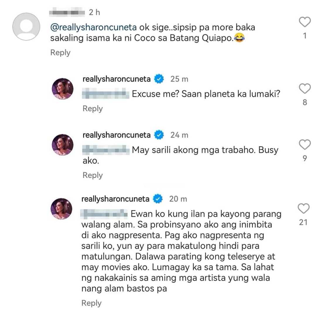 Sharon Cuneta slams basher who called her '"sipsip" in post for CocoJul: "Parang walang alam" Sharon Cuneta slams basher who called her '"sipsip" in post for CocoJul: "Parang walang alam"