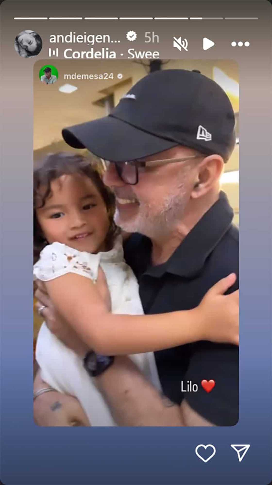 Andi Eigenmann, ibinahagi ang nakakaantig na video ni Michael De Mesa na niyakap at kinarga si Lilo Andi Eigenmann, ibinahagi ang nakakaantig na video ni Michael De Mesa na niyakap at kinarga si Lilo