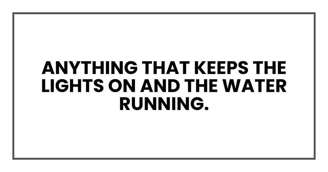 Anything that keeps the lights on and the water running. Anything that keeps the lights on and the water running.