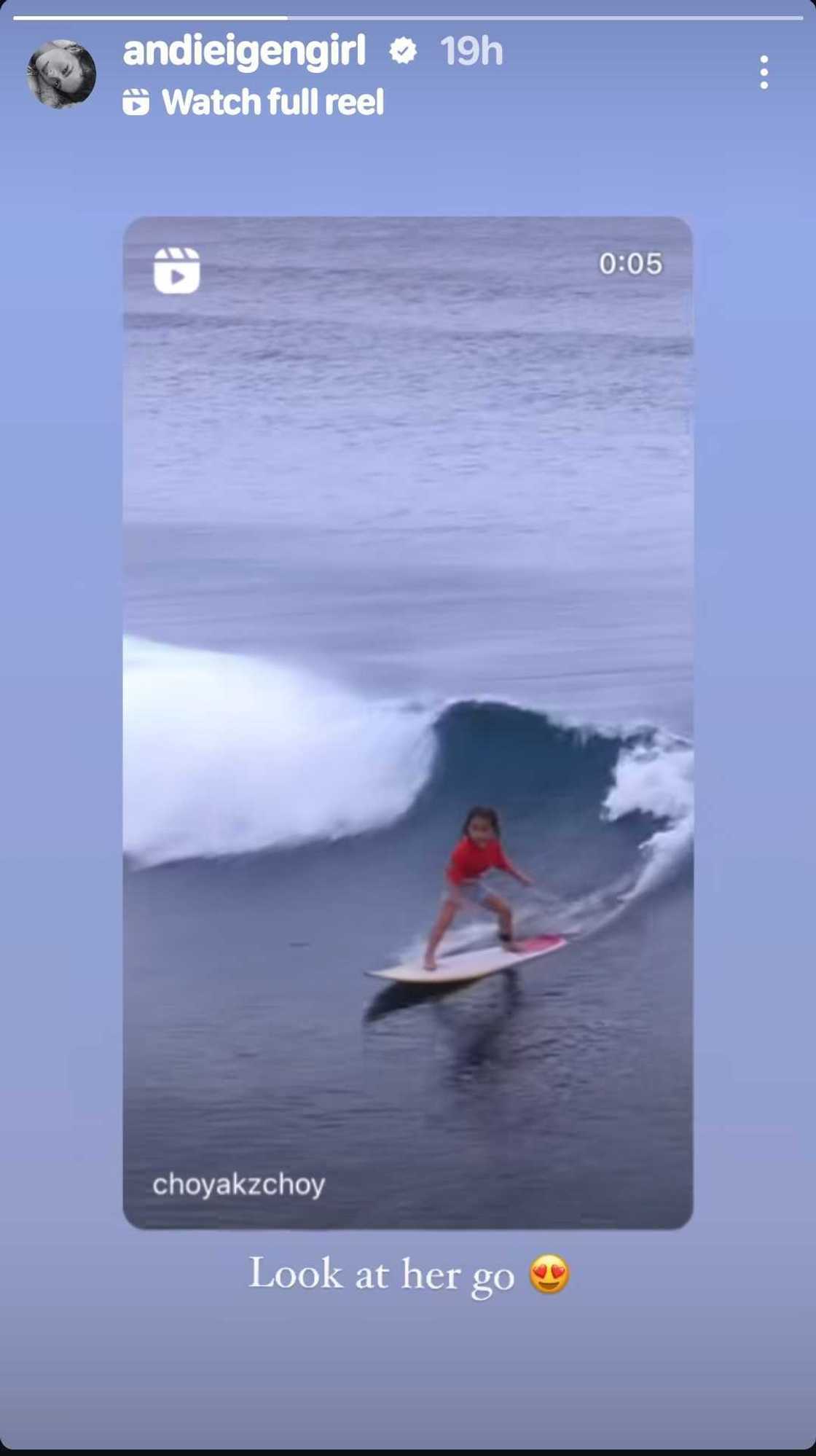 Andi Eigenmann, nagbahagi ng video mula sa 1st surfing competition ni Lilo