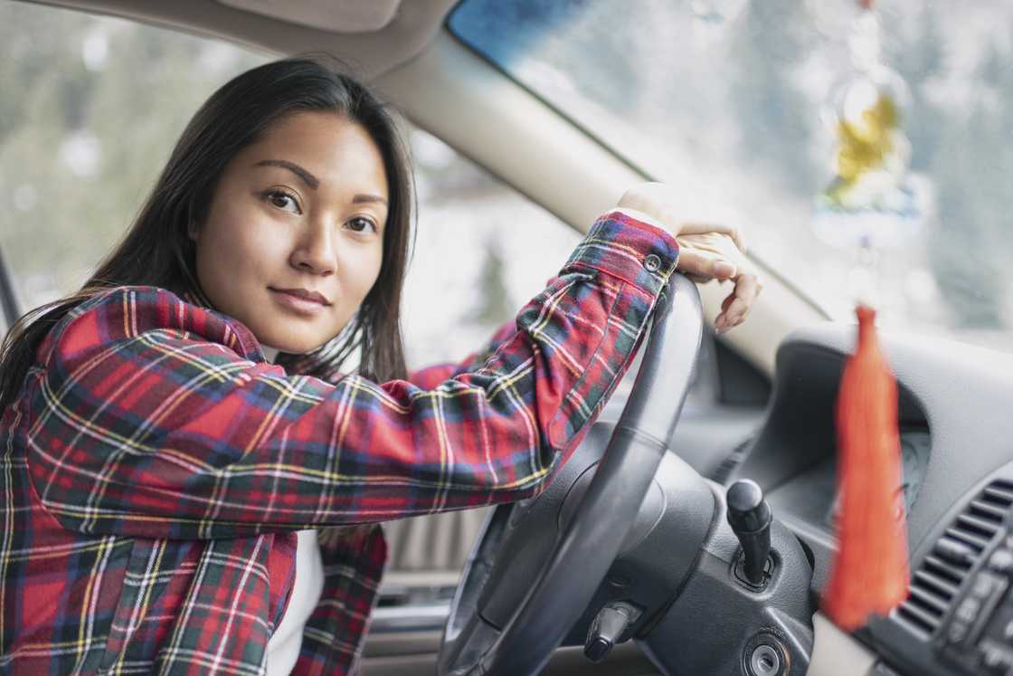 A lady checks outside her car