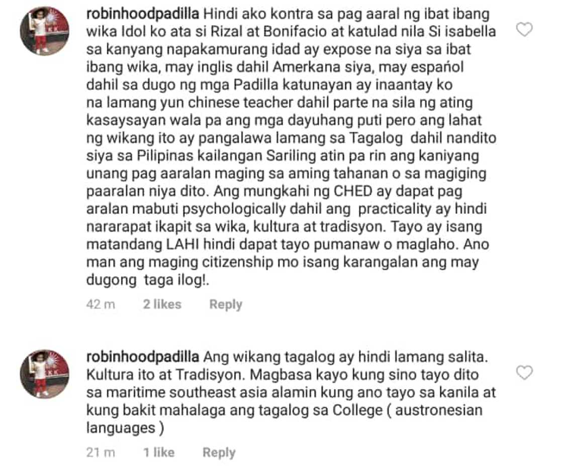 Robin Padilla, may matapang na pahayag laban sa pag alis ng wikang Filipino sa kolehiyo Robin Padilla, may matapang na pahayag laban sa pag alis ng wikang Filipino sa kolehiyo