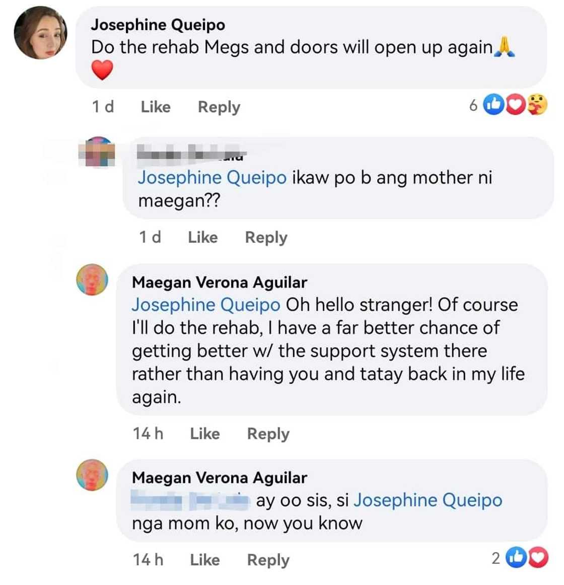 Ina ni Maegan Agular, pinayuhan ang anak: "Do the rehab Megs" Ina ni Maegan Agular, pinayuhan ang anak: "Do the rehab Megs"
