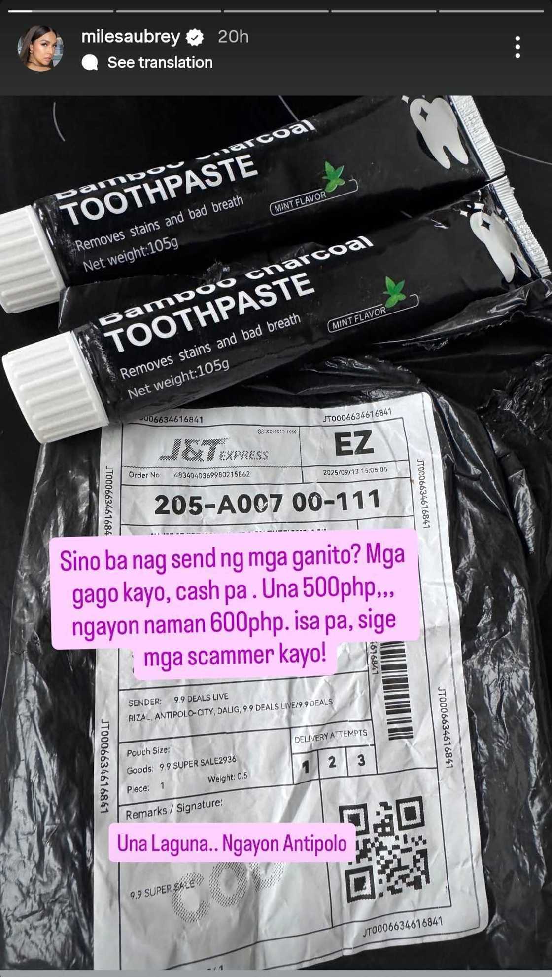Aubrey Miles calls out scammers in online post: "Sino ba nag-send ng mga ganito?"