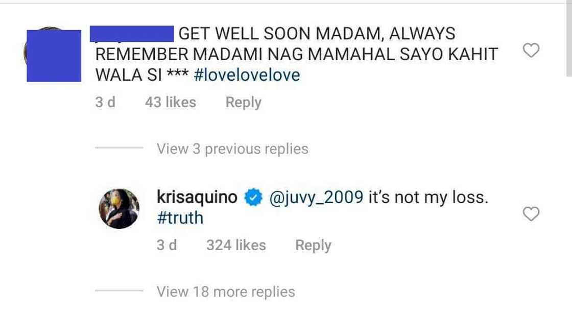 Kris Aquino's "it’s not my loss" reply to netizen goes viral Kris Aquino's "it’s not my loss" reply to netizen goes viral