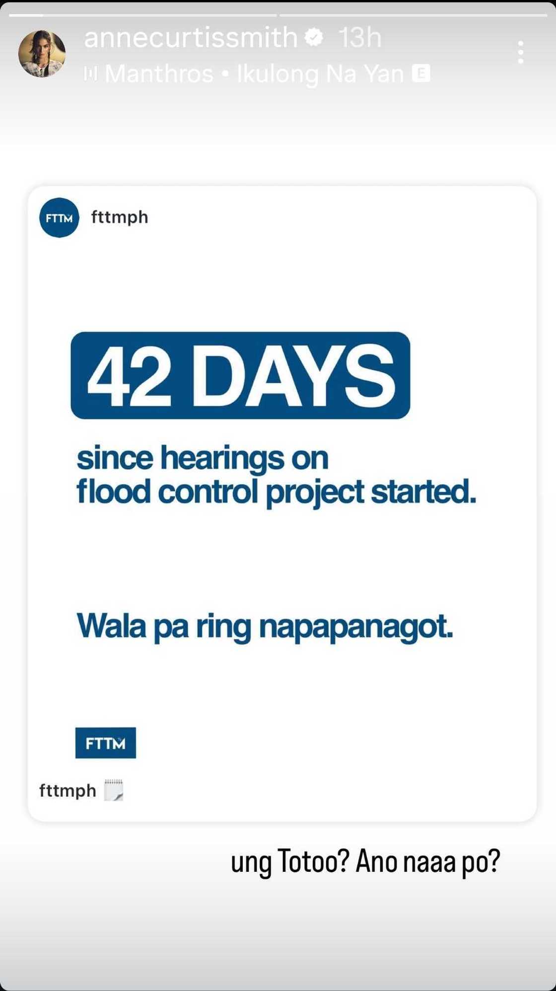 Anne Curtis questions lack of accountability in flood control project: “Ano na po?” Anne Curtis questions lack of accountability in flood control project: “Ano na po?”