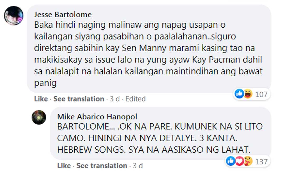 Manny Pacquiao, nakipag-ugnayan na kay Mike Hanopol ukol sa umano’y di bayad na Hebrew songs