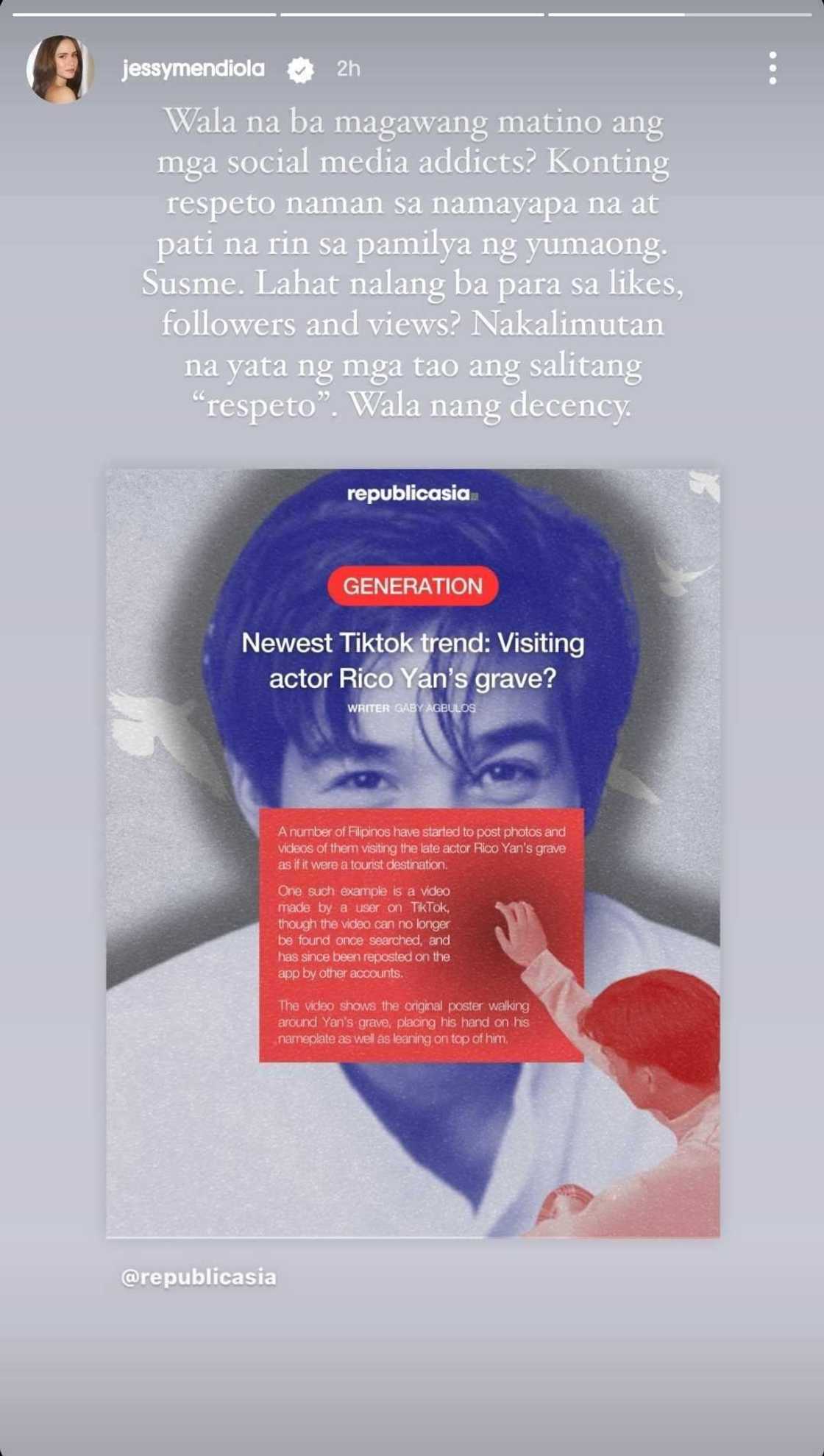 Jessy Mendiola reacts to controversial TikTok trend of visiting Rico Yan's grave Jessy Mendiola reacts to controversial TikTok trend of visiting Rico Yan's grave
