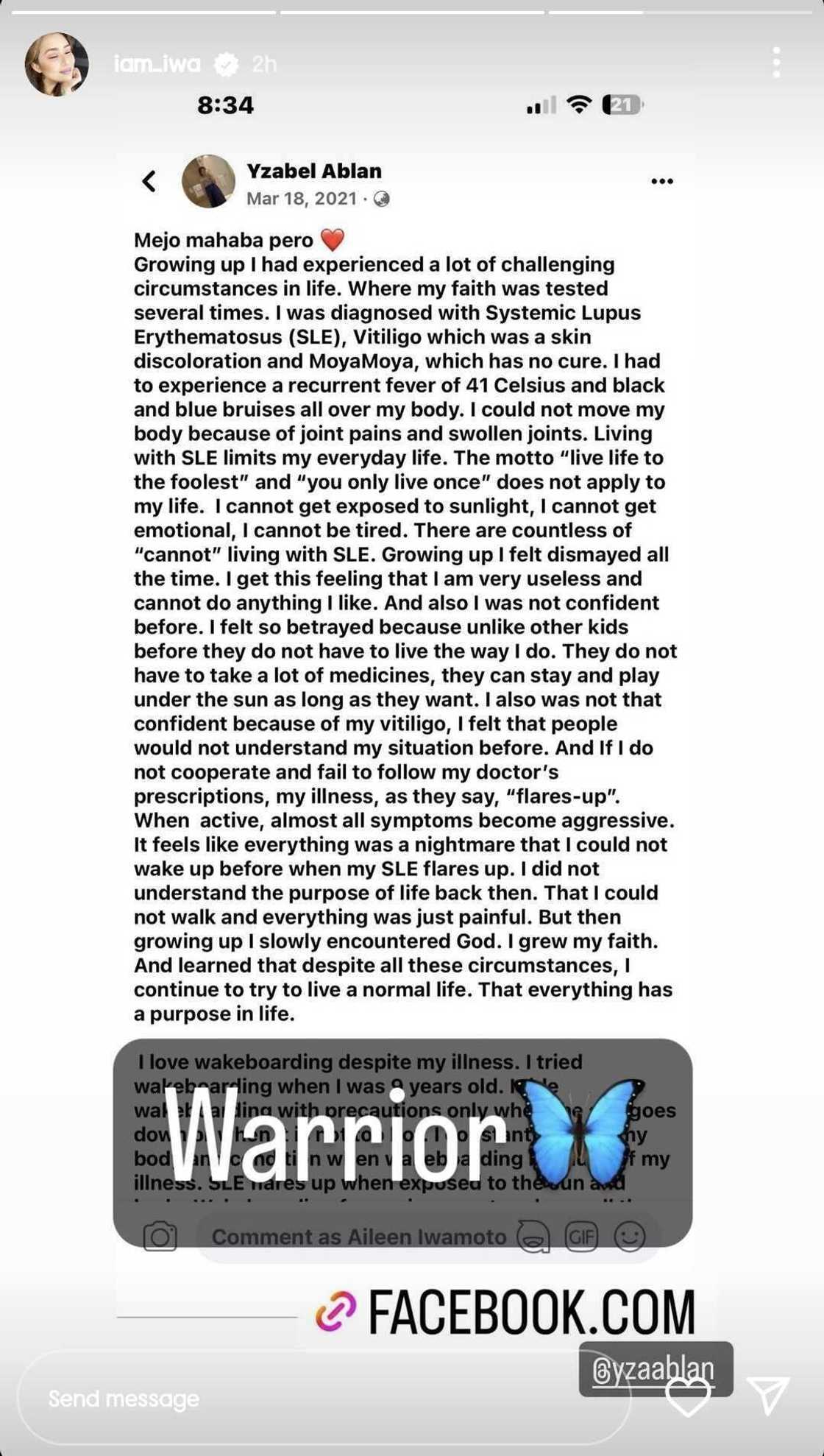 Iwa Moto, shinare ang dating post ni Yzabel Ablan tungkol sa kanyang sakit Iwa Moto, shinare ang dating post ni Yzabel Ablan tungkol sa kanyang sakit