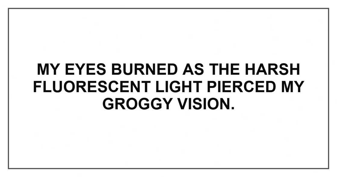 My eyes burned as the harsh fluorescent light pierced my groggy vision.