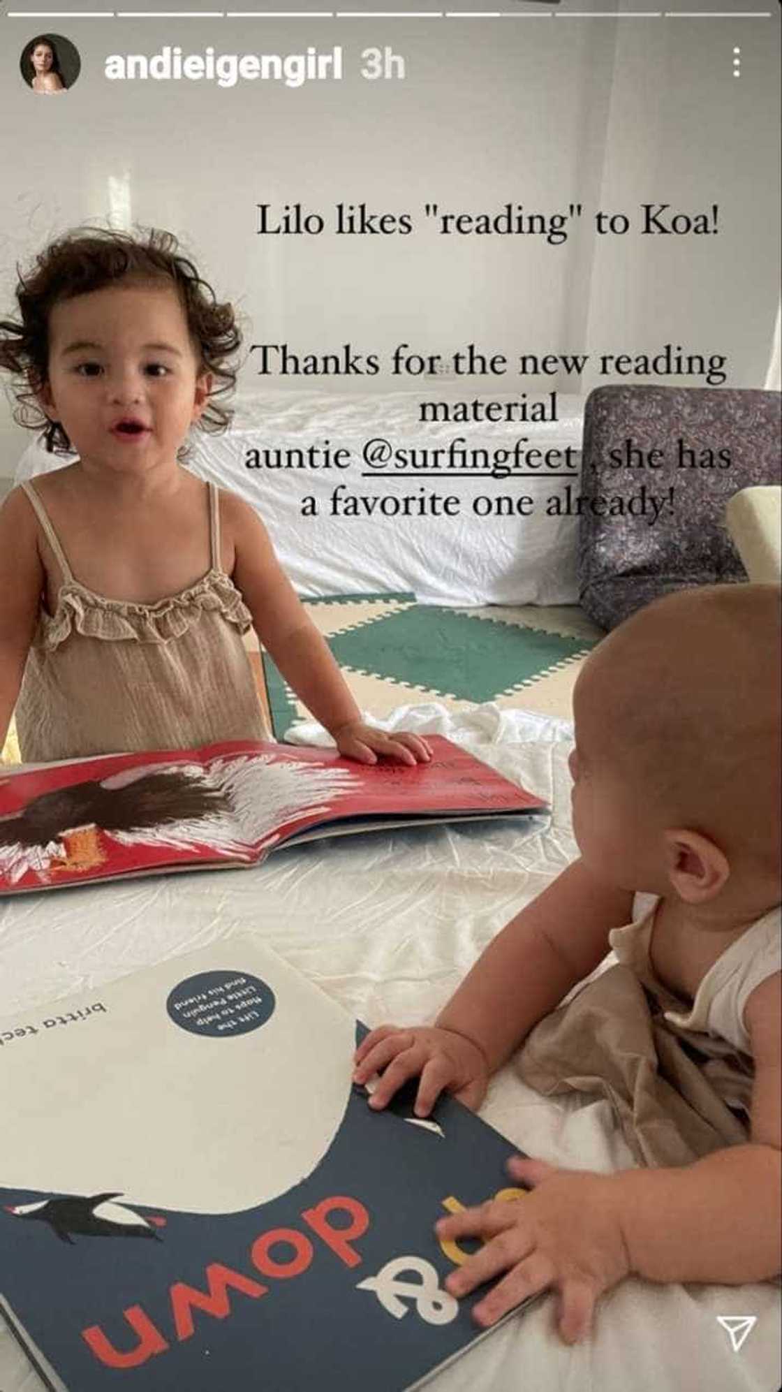 Andi Eigenmann posts about baby Lilo and baby Koa’s recent bonding moment Andi Eigenmann posts about baby Lilo and baby Koa’s recent bonding moment
