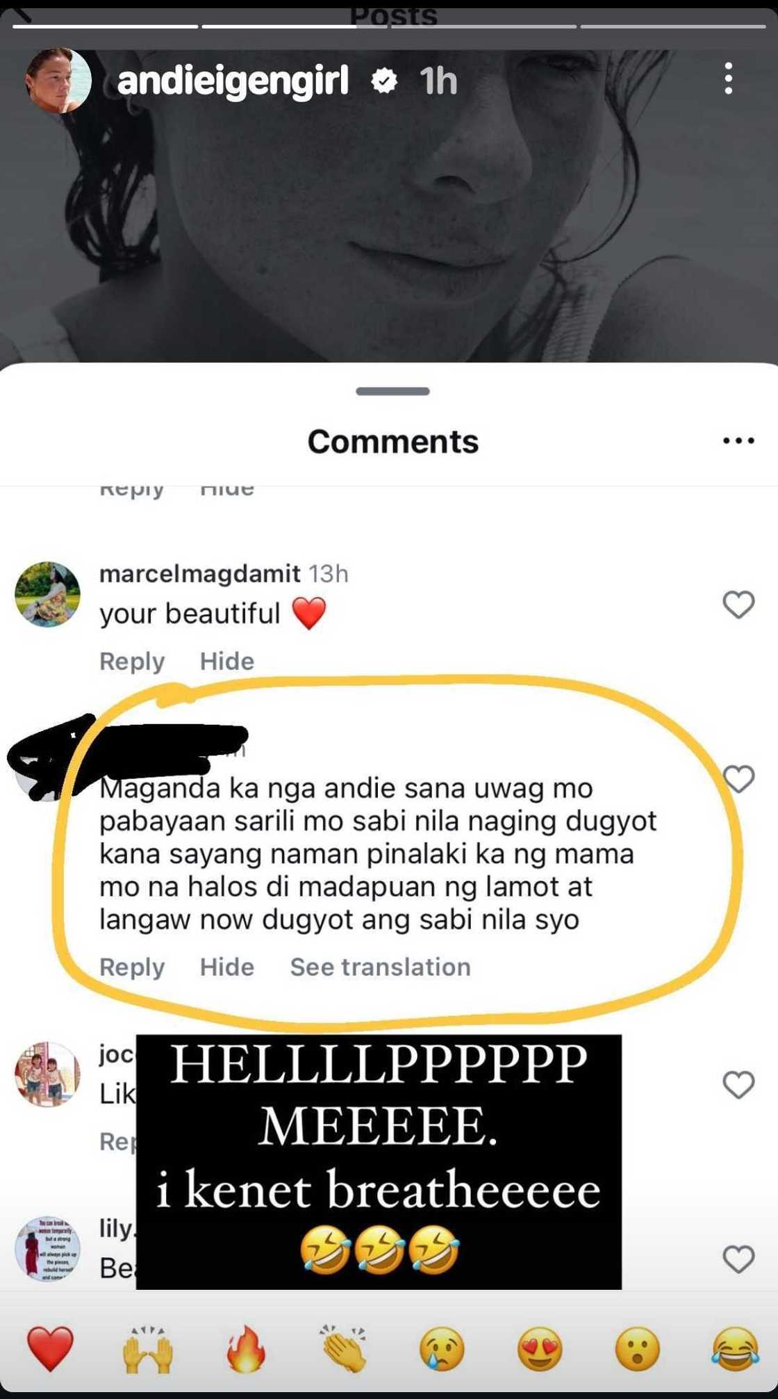 Andi Eigenmann, nag-react sa "dugyot" comment sa kanya