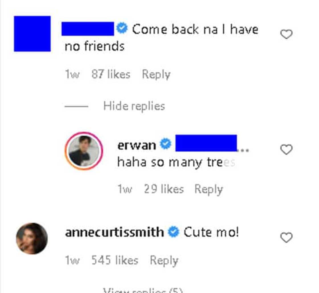 Anne Curtis immediately comments after a girl tells Erwan on IG "come back na" Anne Curtis immediately comments after a girl tells Erwan on IG "come back na"