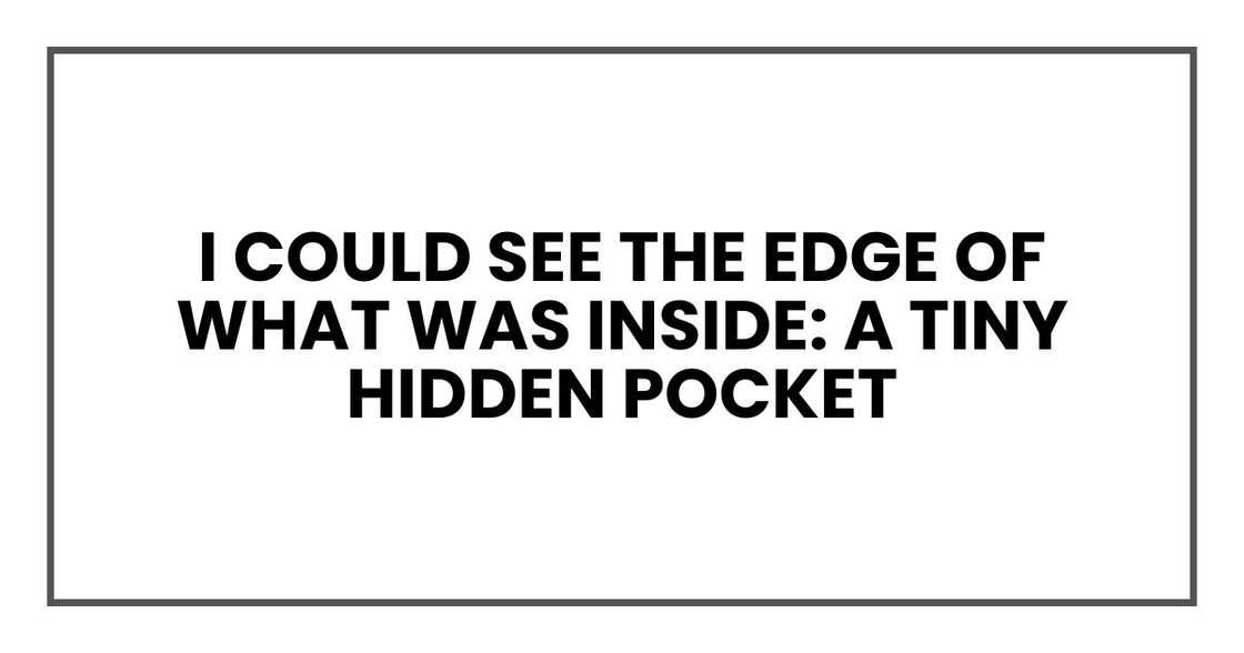 I could see the edge of what was inside: a tiny hidden pocket I could see the edge of what was inside: a tiny hidden pocket