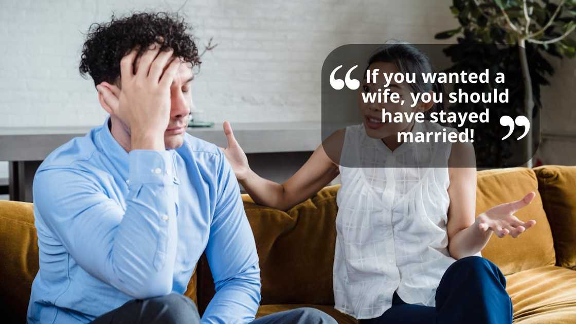 A couple argues in the living room.