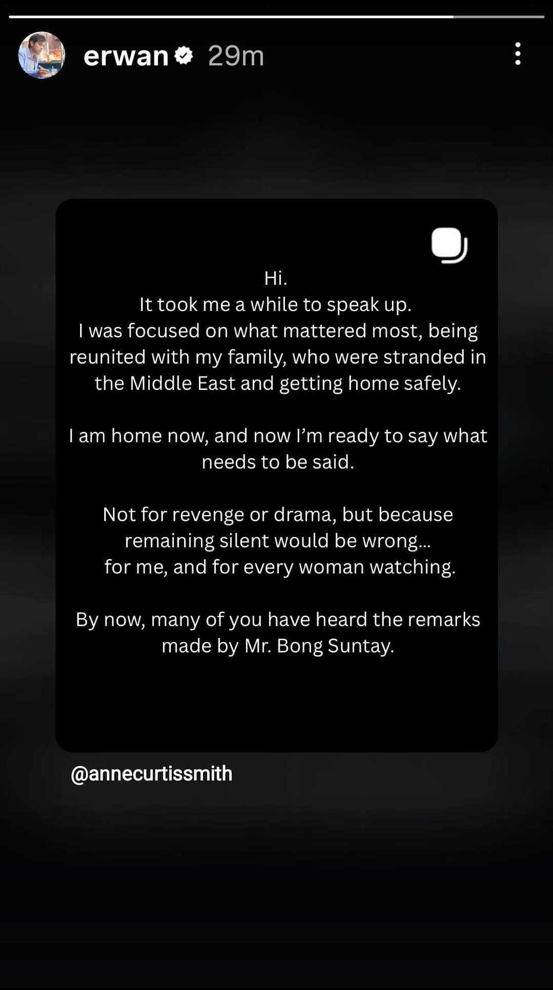 Erwan Heussaff, ni-repost ang statement ni Anne Curtis laban sa pahayag ni Bong Suntay Erwan Heussaff, ni-repost ang statement ni Anne Curtis laban sa pahayag ni Bong Suntay