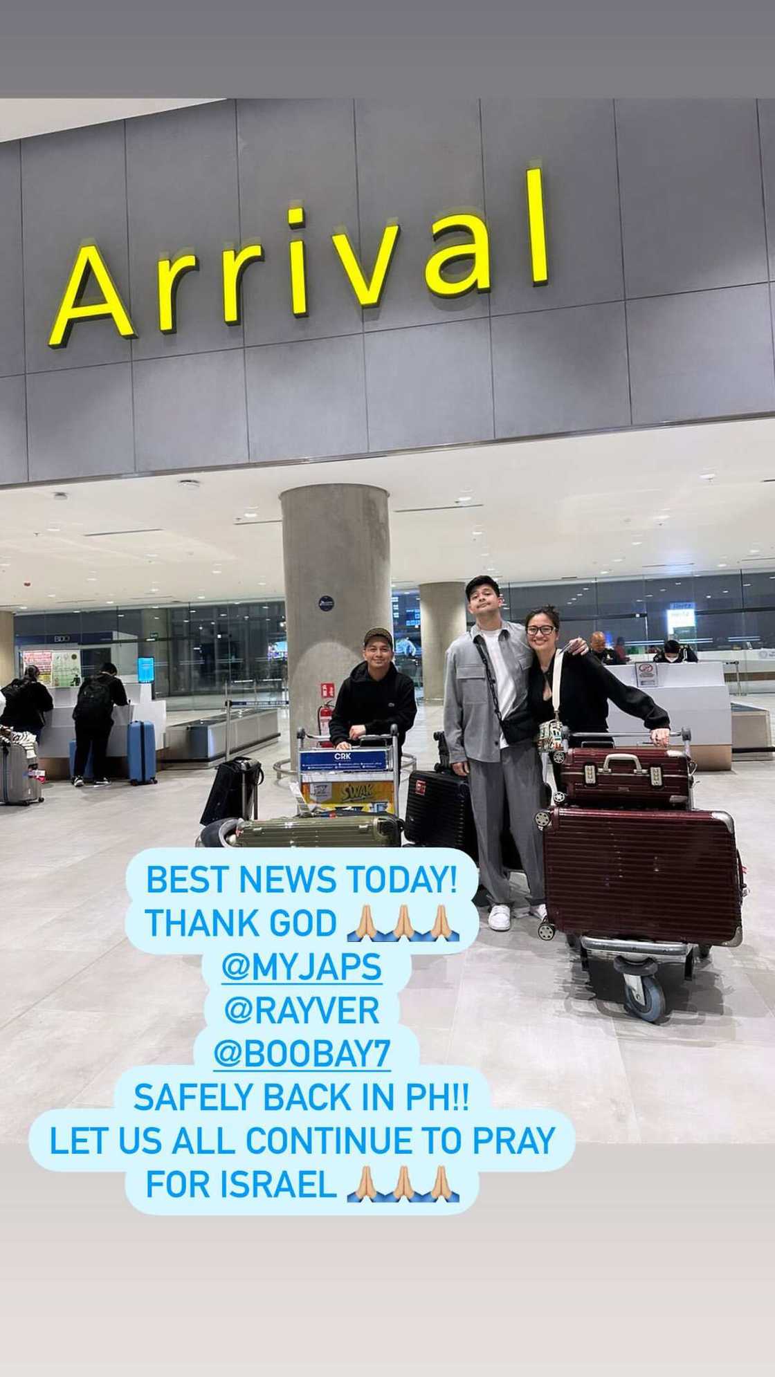 Rayver Cruz, Julie Anne San Jose, Boobay, nagkanlong sa isang shelter sa Israel; nakabalik na ng PH Rayver Cruz, Julie Anne San Jose, Boobay, nagkanlong sa isang shelter sa Israel; nakabalik na ng PH