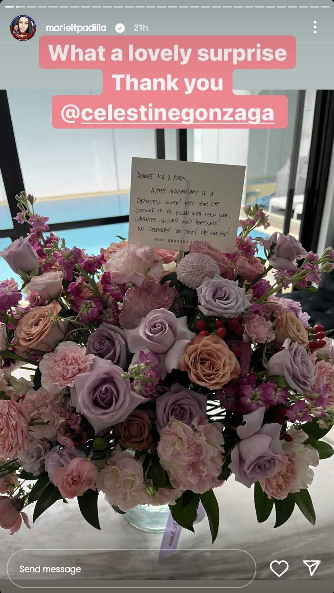 Mariel, Robin Padilla receive lovely surprise from Toni Gonzaga on their anniversary Mariel, Robin Padilla receive lovely surprise from Toni Gonzaga on their anniversary