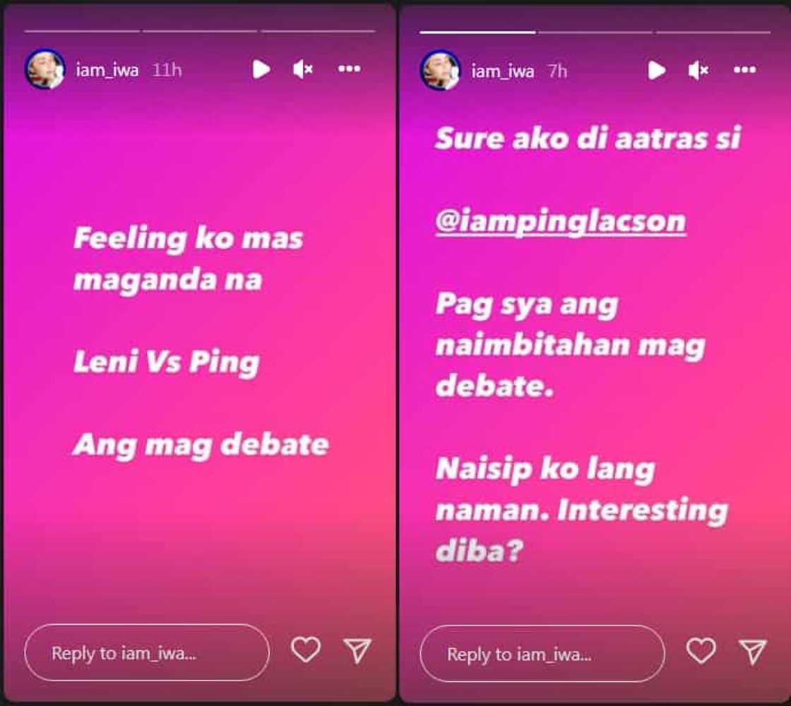 Iwa Moto, feeling daw niya mas maganda kung Leni Robredo vs Ping Lacson ang mag-debate