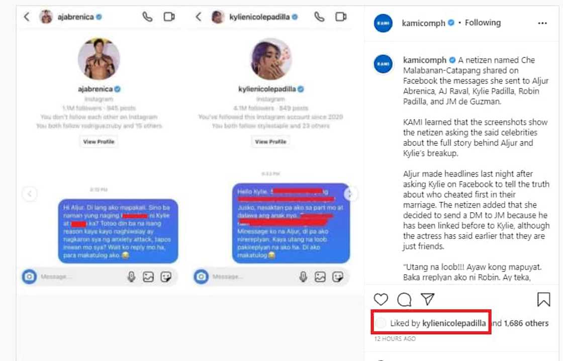 Kylie Padilla, ni-like ang post tungkol sa netizen na nag-DM sa kanya, kay Aljur, AJ, Robin, at JM de Guzman Kylie Padilla, ni-like ang post tungkol sa netizen na nag-DM sa kanya, kay Aljur, AJ, Robin, at JM de Guzman