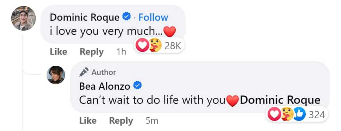 Dominic Roque, sweet na nag-comment sa post ni Bea Alonzo ukol sa engagement nila