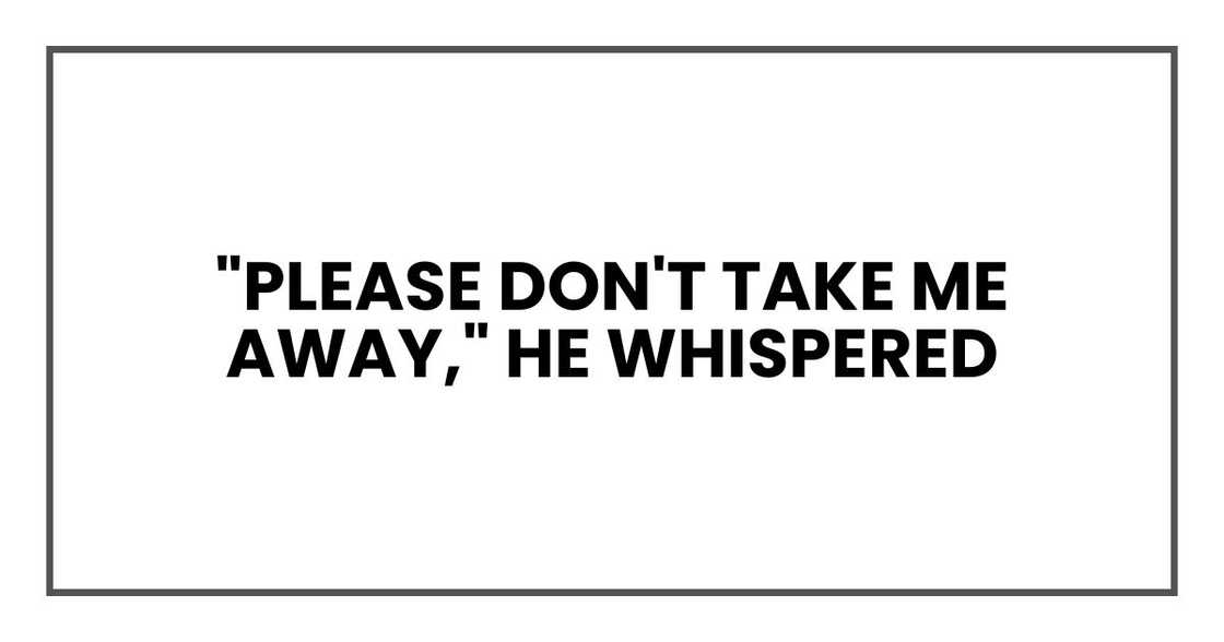 "Please don't take me away," he whispered "Please don't take me away," he whispered