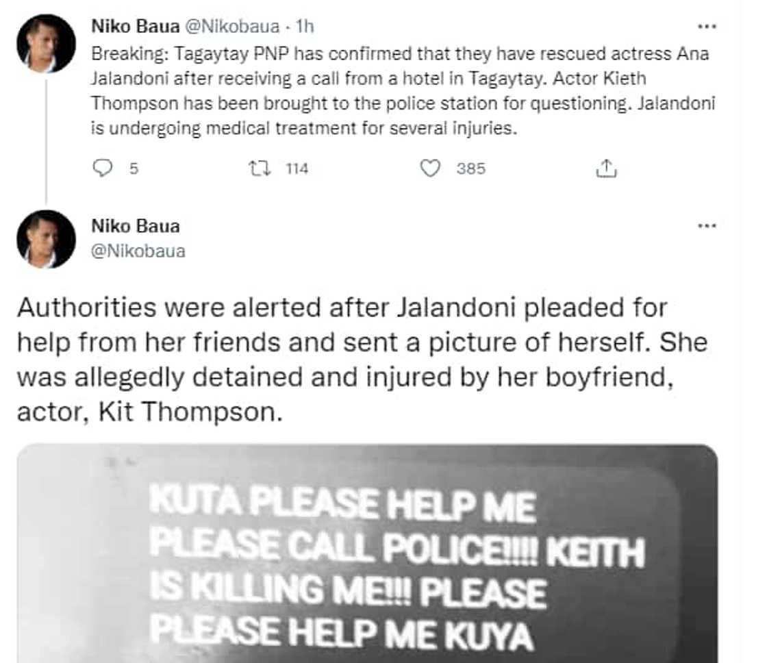 Kit Thompson, dinala sa presinto habang ginagamot sa ospital si Ana Jalandoni